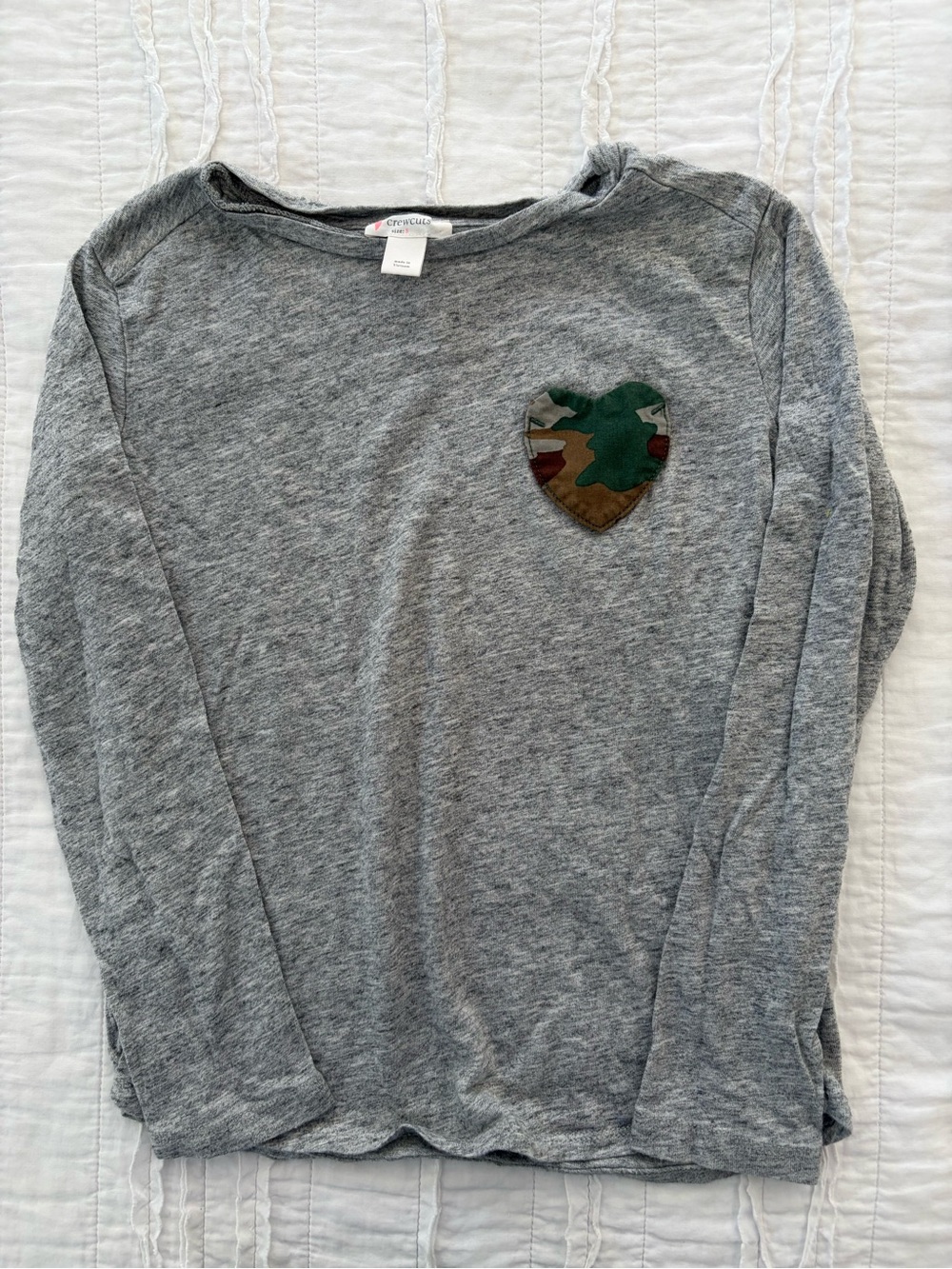 Crewcuts Gray Long-Sleeve Tee with Camo Heart Patch